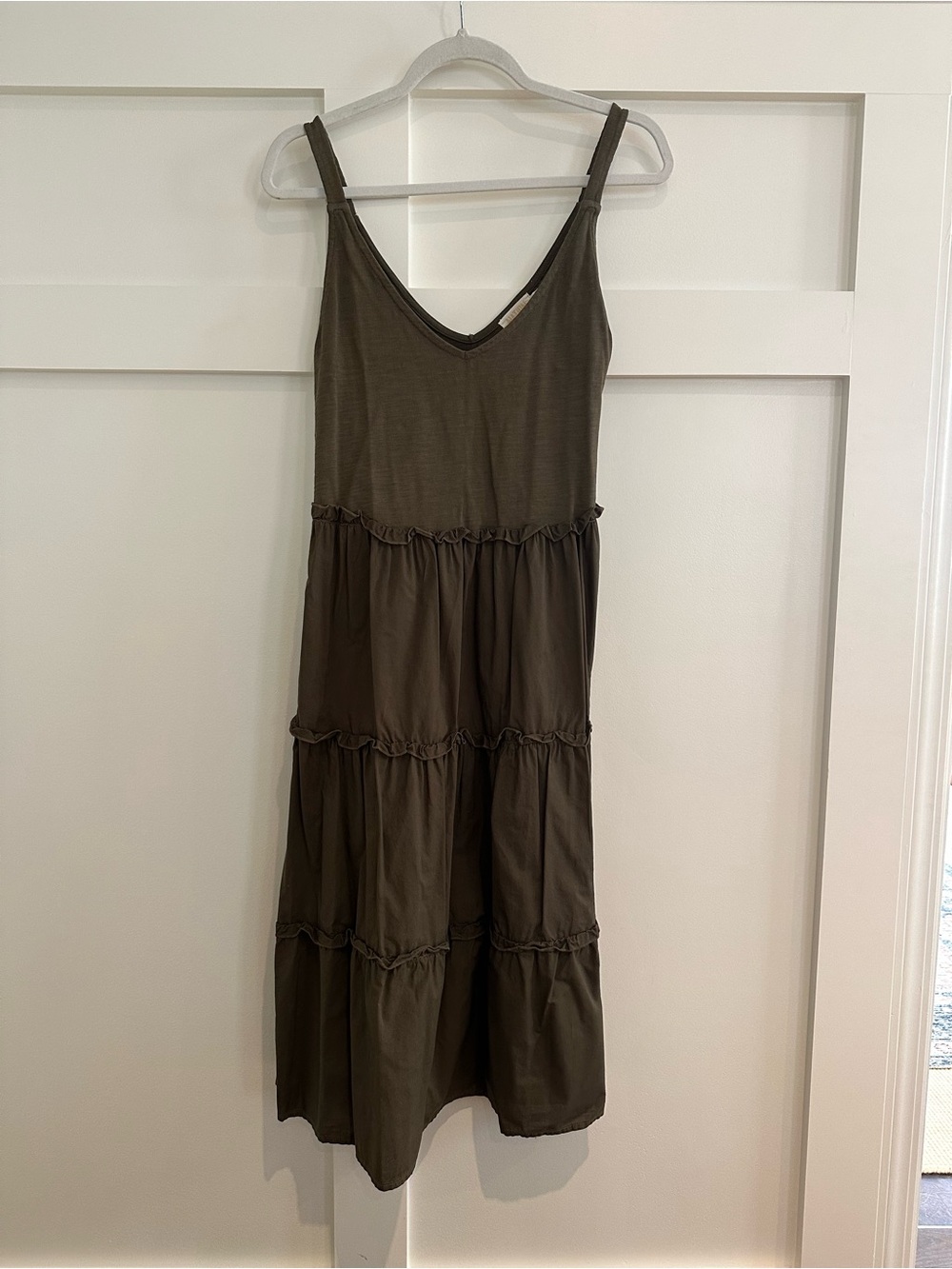 Nation LTD Olive Green Tiered V-Neck Midi Dress